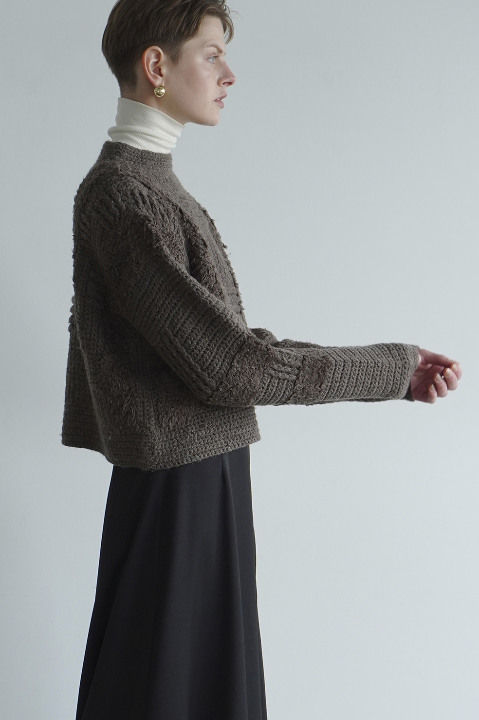 アイボリー 新品タグ付き＊クラネ WIDE CHECK HAND KNIT＊ CLANE たので