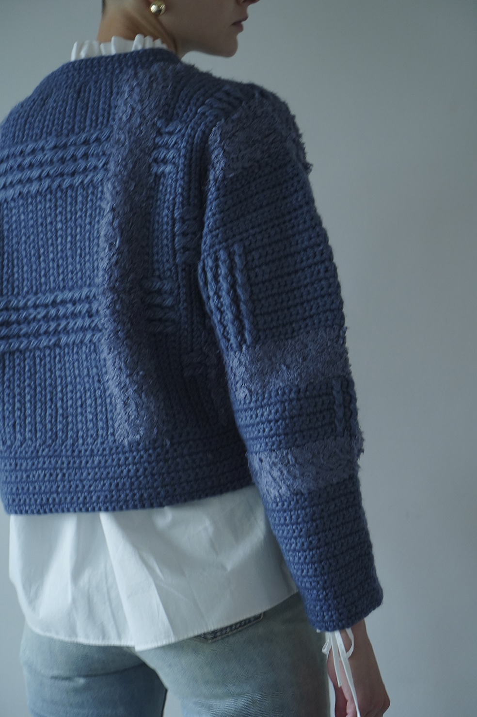 【ブルー】 クラネ WIDE CHECK HAND KNIT ブルー