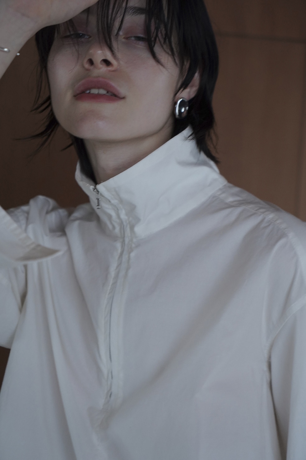 CLANE HALF ZIP STAND COLLAR SHIRT ホワイト alpha-omegainc.com