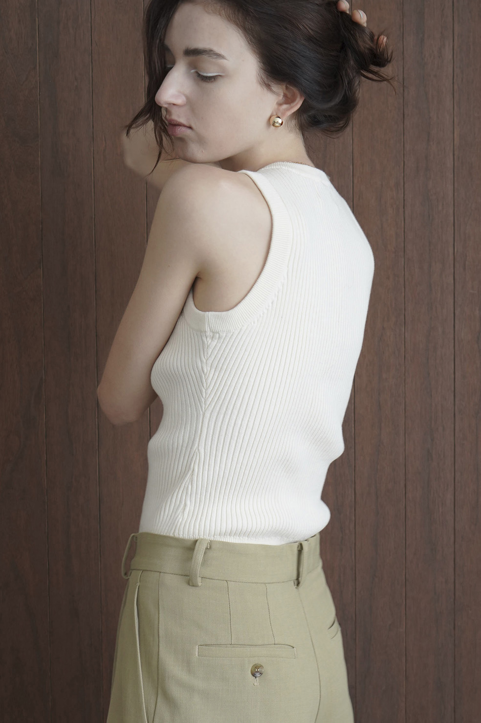 CLANE SLEEVELESS ZIP RIB KNIT TOPS-