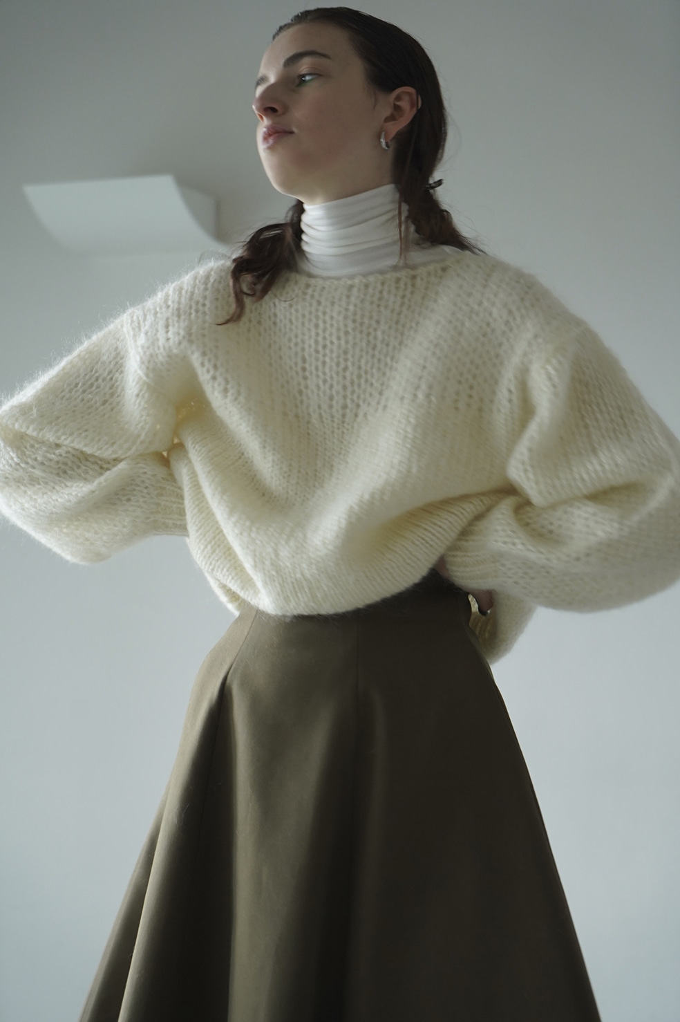 アイボリーサイズHALF SHEER LOOSE MOHAIR KNIT TOPS アイボリー