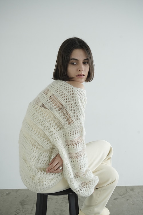 SHEER BORDER MOHAIR KNIT