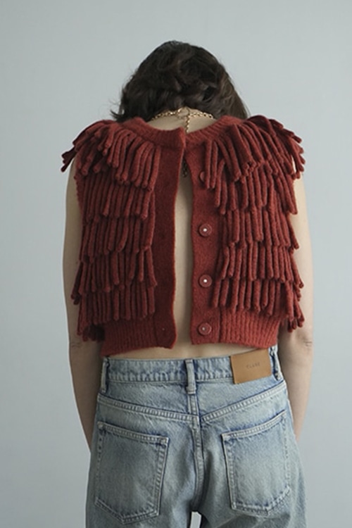 W FACE FRINGE KNIT VEST