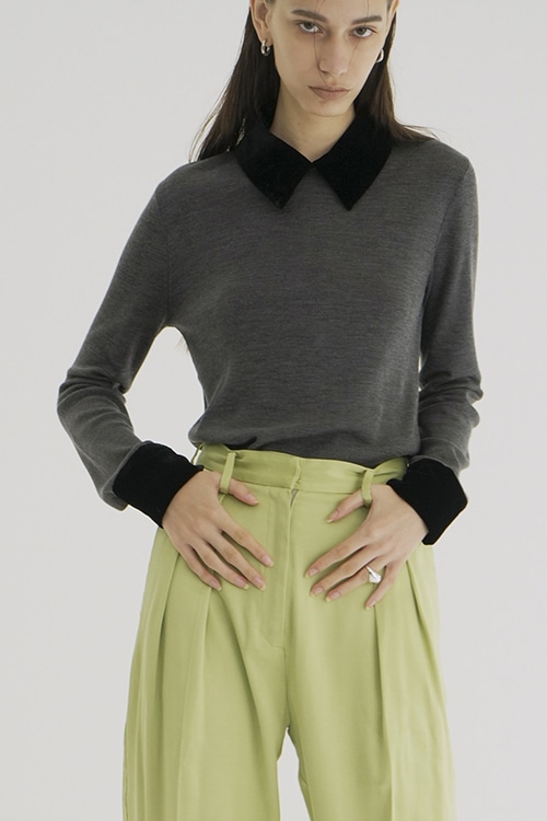 VELOR COLLAR KNIT TOPS