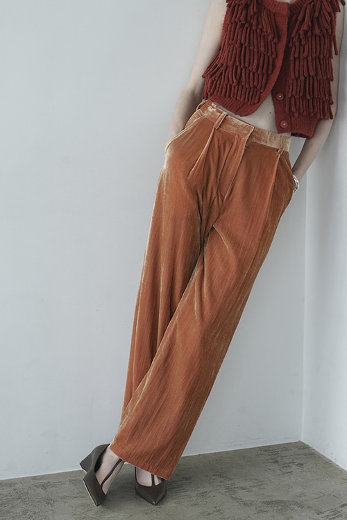 VELOR TUCK WIDE PANTS