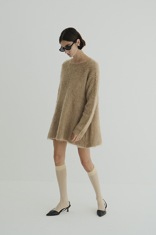 BOAT NECK SHAGGY KNIT ONEPIECE