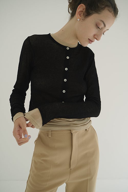 SHEER ROLLED EDGE KNIT CARDIGAN