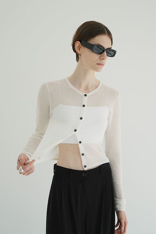 SHEER ROLLED EDGE KNIT CARDIGAN