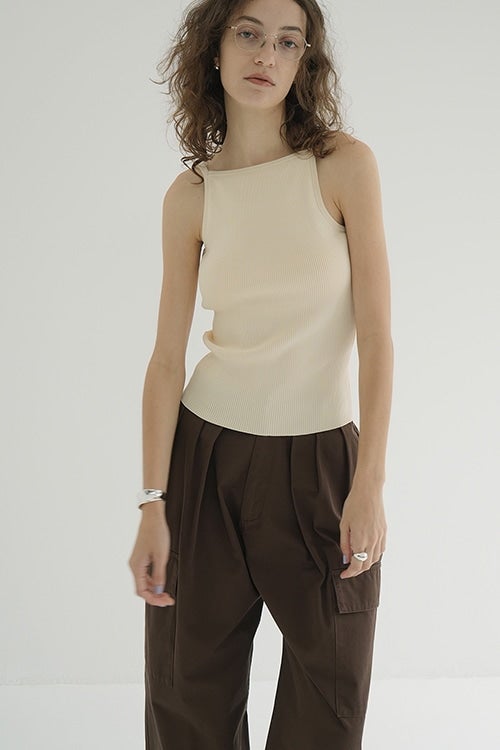 BOAT NECK BACK OPEN KNIT TOPS