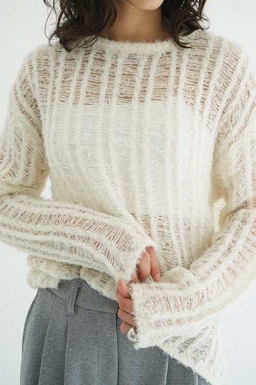 SHEER SHAGGY LOOSE KNIT TOPS