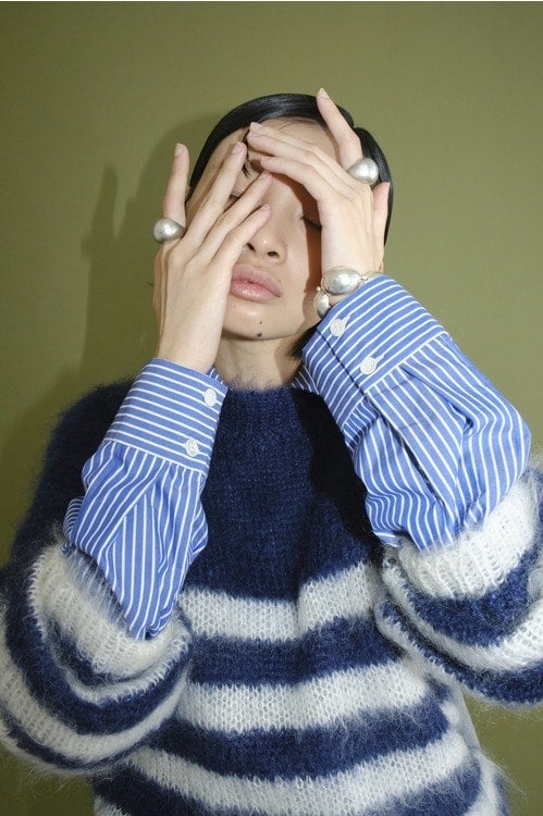 CLANE x FRGMT BORDER MOHAIR KNIT TOPS