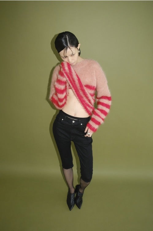 CLANE x FRGMT BORDER MOHAIR KNIT TOPS