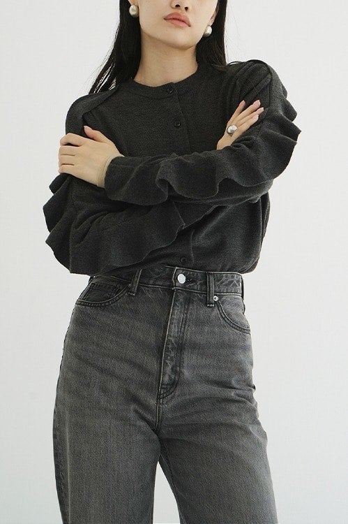 W FACE SHOULDER FRILL KNIT CARDIGAN