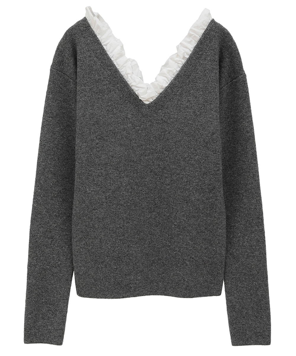 FRILL V NECK KNIT TOPS