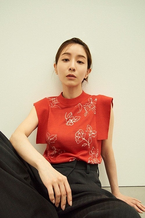 MINAMI TANAKA×CLANE THIN FLOWER SQUARE SLEEVE KNIT TOPS