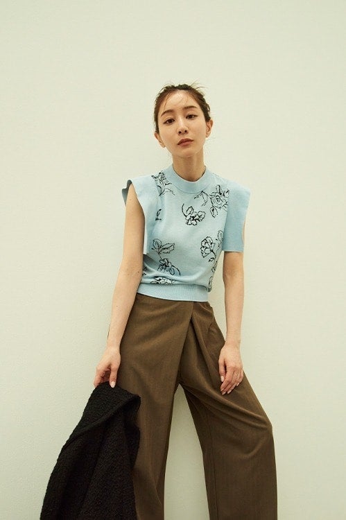 MINAMI TANAKA×CLANE THIN FLOWER SQUARE SLEEVE KNIT TOPS