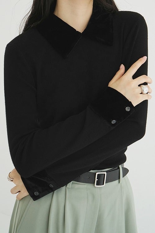 VELOR COLLAR KNIT TOPS