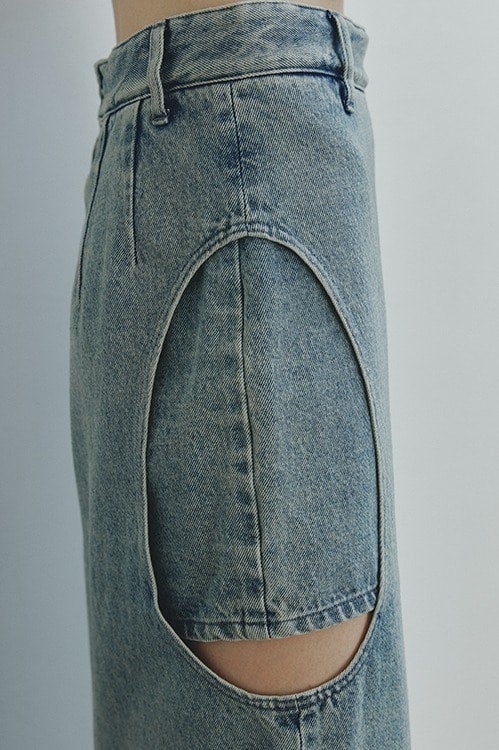 CIRCLE CUT LAYERED DENIM SKIRT