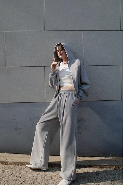 LOGO SWEAT TUCK WIDE PANTS