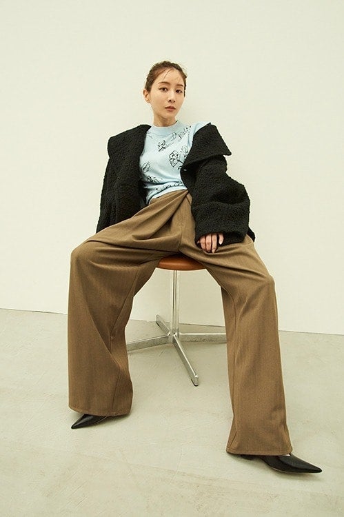 MINAMI TANAKA×CLANE TUCK HERRINGBONE SLACKS
