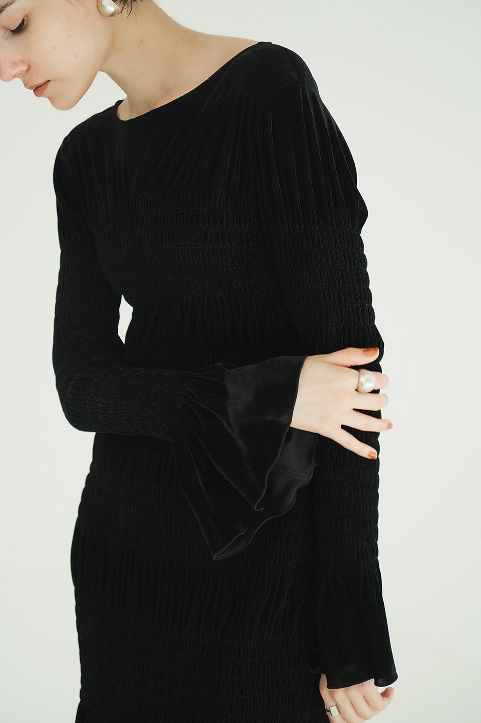 コメント必須　新品、即発、クラネ　SHIRRING LONG ONEPIECE CLANE SHIRRING LONG ONEPIECE