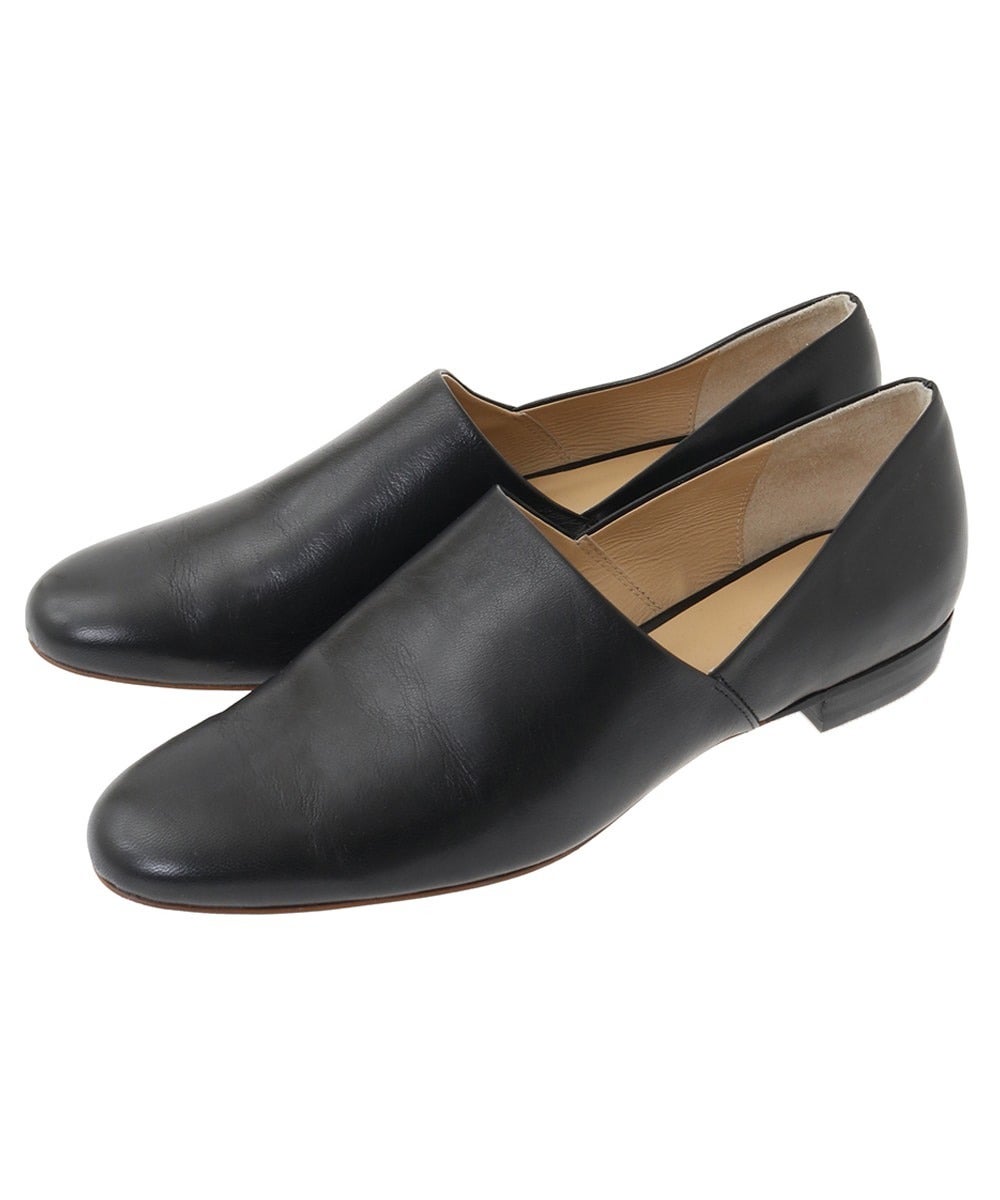 SIDE CUT STACKED HEEL FLAT SHOES