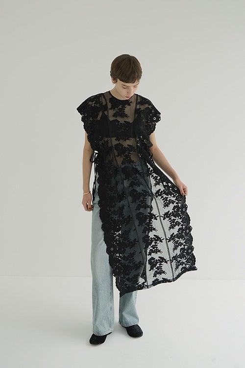FLOWER SHEER LACE LONG TOPS