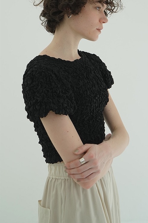 W FACE SHIRRING CROPPED TOPS