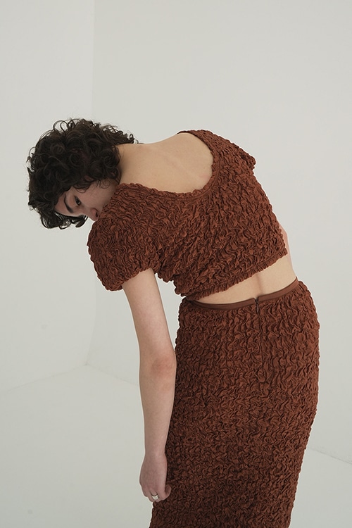 W FACE SHIRRING CROPPED TOPS