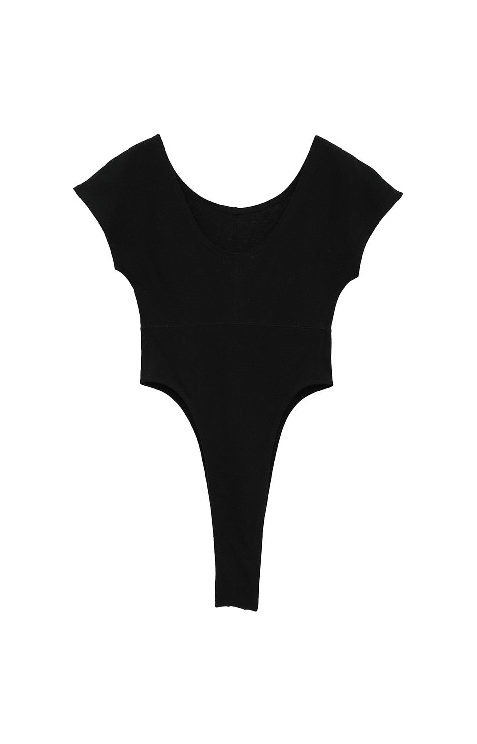 クラネ　ROUND NECK HIGH CUT BODYSUITS QINSEN Women's Sexy Crewneck Bodysuit Short Sleeve Double