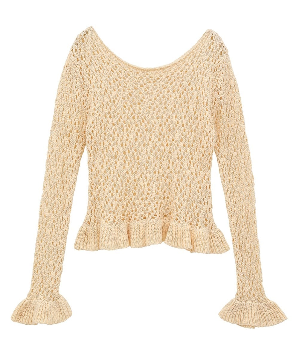 BOAT NECK CROCHET KNIT TOPS