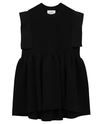 SQUARE SLEEVE GATHER KNIT TOPS