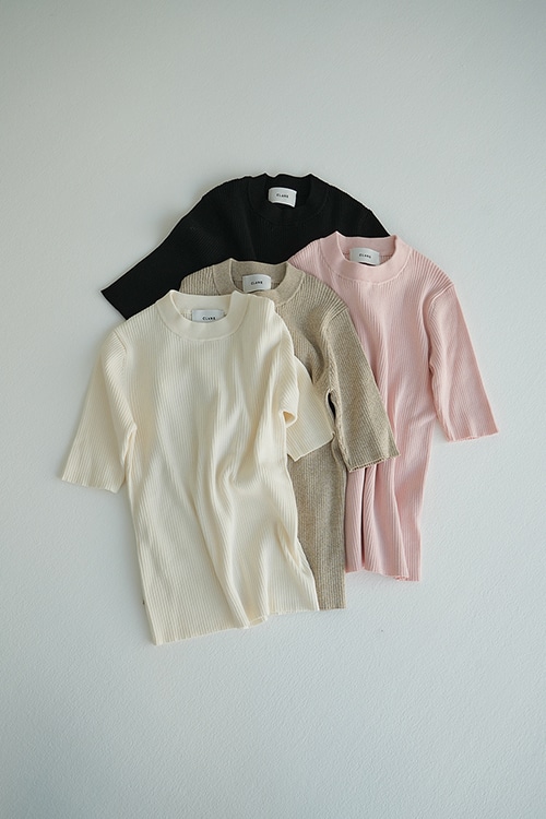 H/N HALF SLEEVE RIB KNIT TOPS