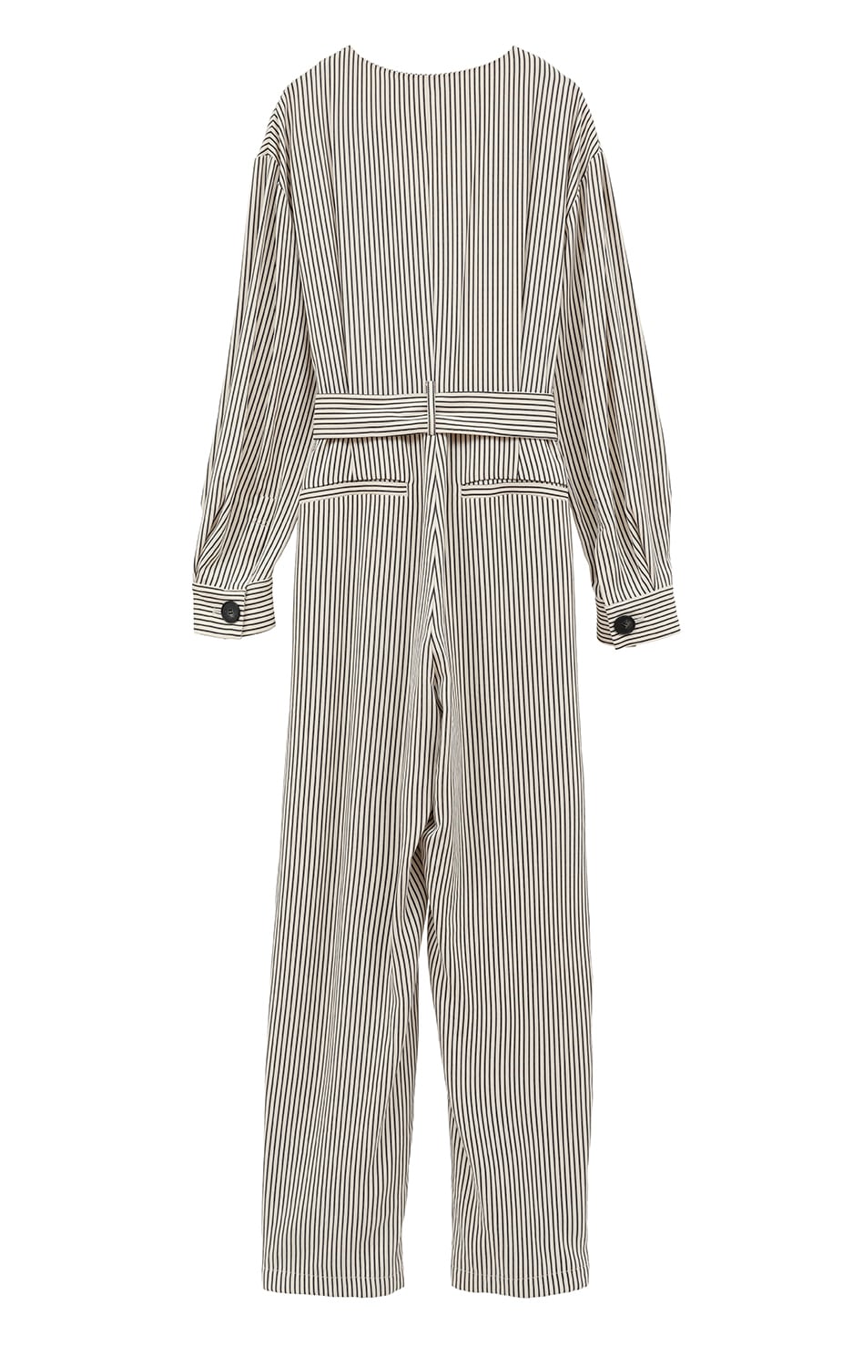 CLANE ストライプサロペット アイボリー セール】STRIPE BIG BUTTON ALL IN ONE（つなぎ/オールインワン