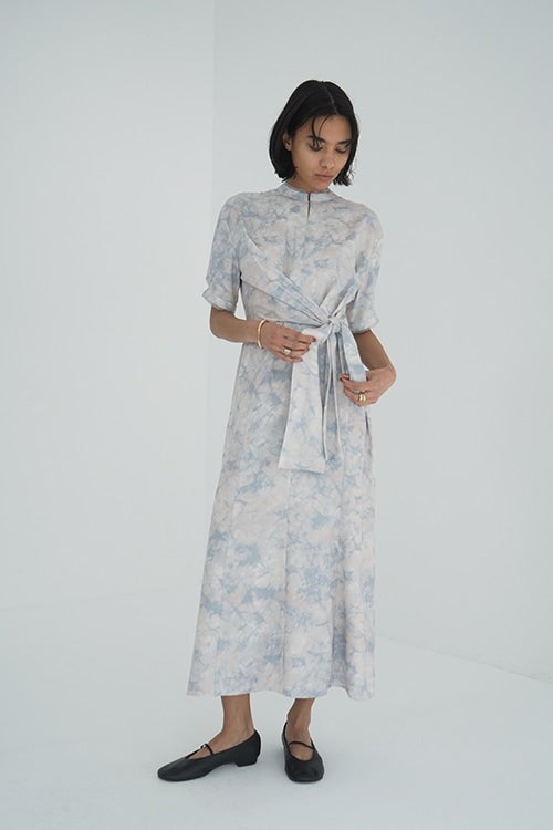 STAND COLLAR WAIST TIE ONEPIECE
