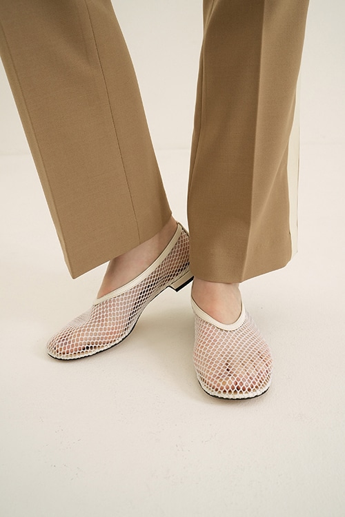 【PRE ORDER 2BUY 10%OFF】MESH OBLIQUE TOE FLAT SHOES