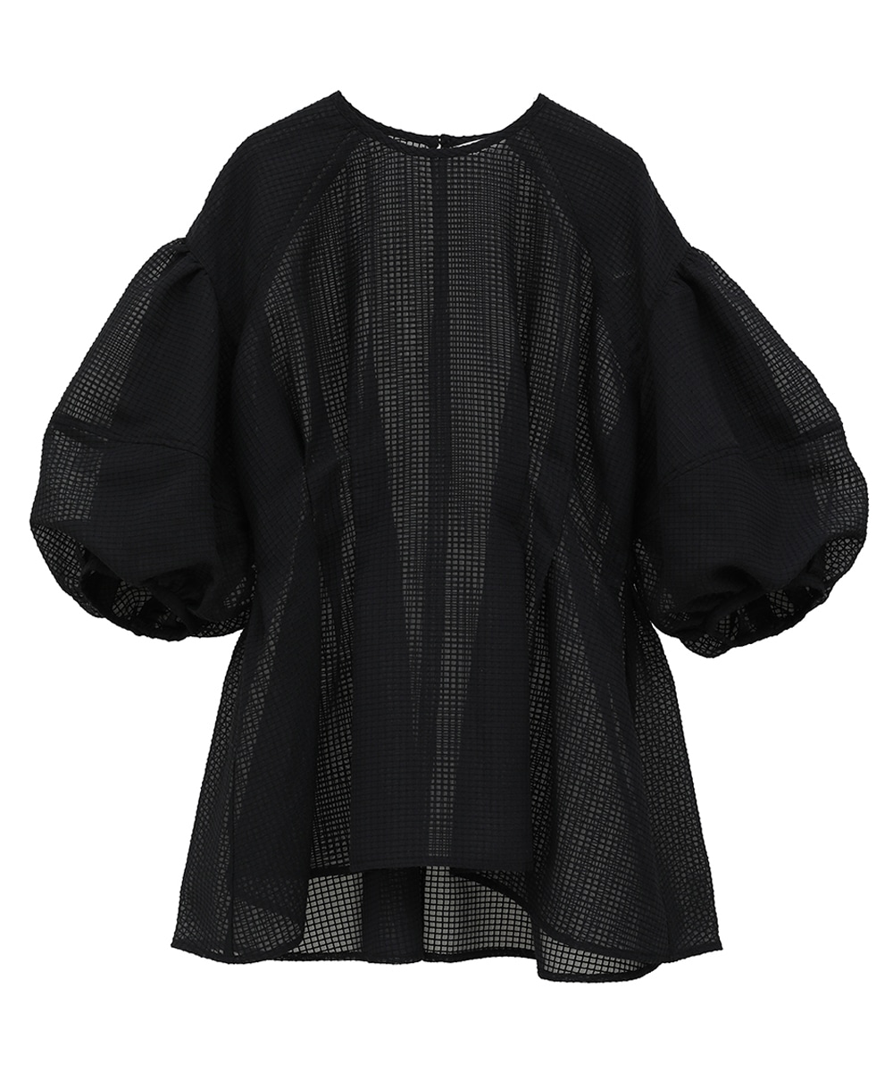 SHEER PLAID VOLUME SLEEVE TOPS