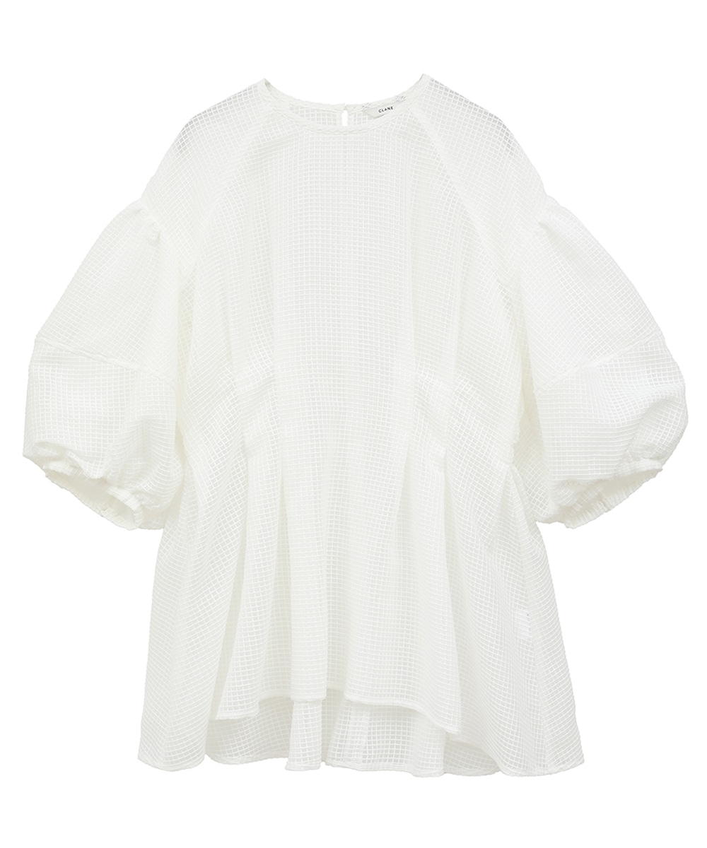 SHEER PLAID VOLUME SLEEVE TOPS
