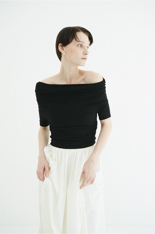 DRAPED OFF SHOULDER H/S TOPS