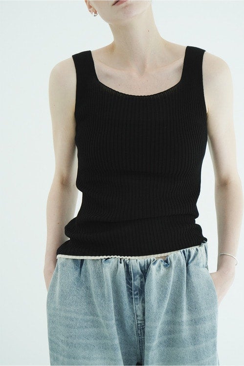 W FACE CONTRAST HEM RIB KNIT TANK TOPS