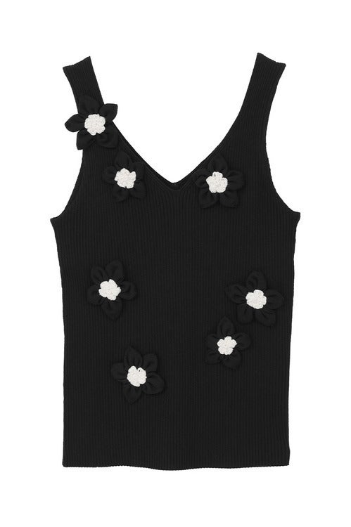 FLOWER MOTIF CAMI KNIT TOPS