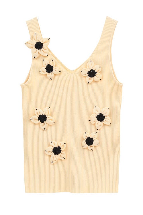 FLOWER MOTIF CAMI KNIT TOPS