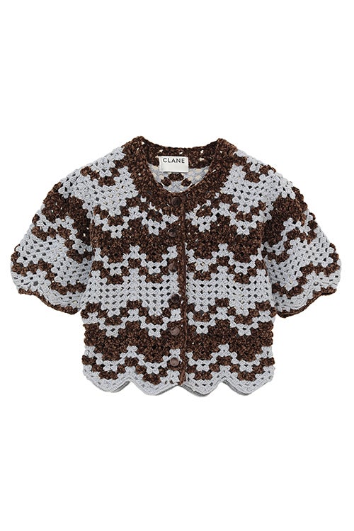 MALL BORDER HAND CROCHET KNIT CARDIGAN