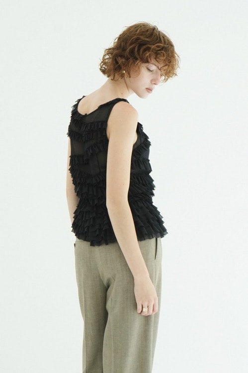 RANDOM FRILL SHEER N/S TOPS