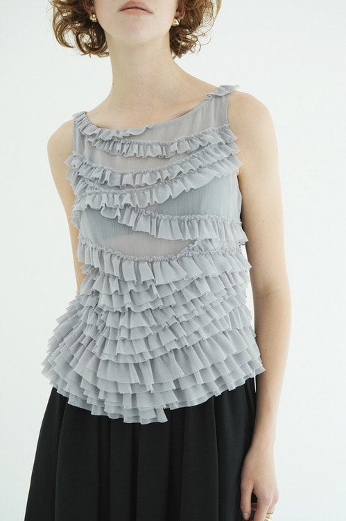 RANDOM FRILL SHEER N/S TOPS