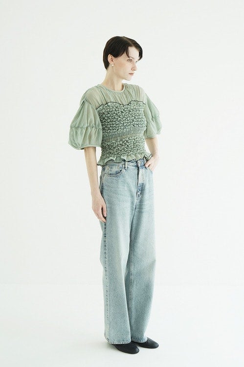 COLOR STITCHED SHIRRING TOPS