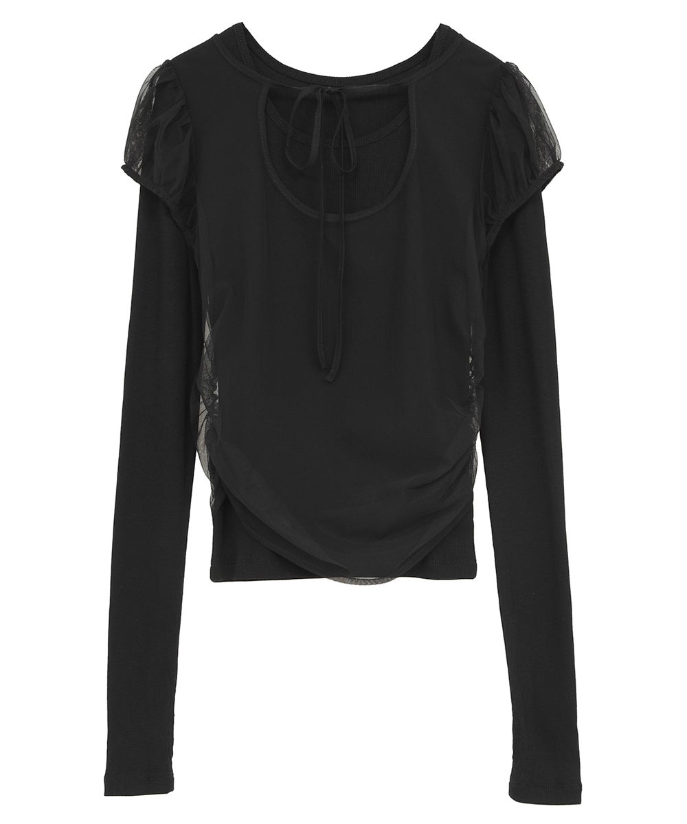 LAYERED TULLE RIBBON CUT TOPS｜TOPS(トップス)｜CLANE OFFICIAL