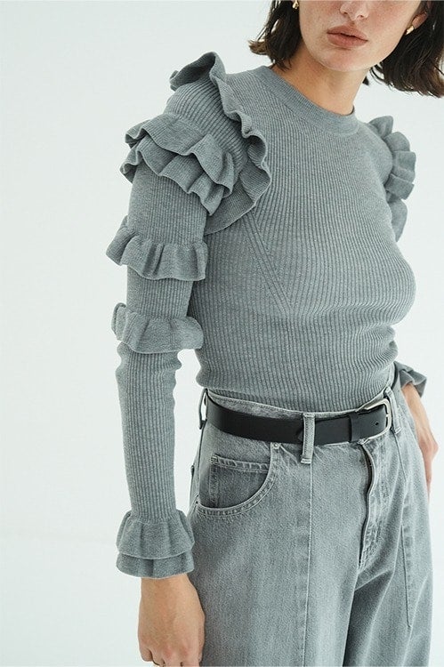 FRILL SLEEVE KNIT TOPS