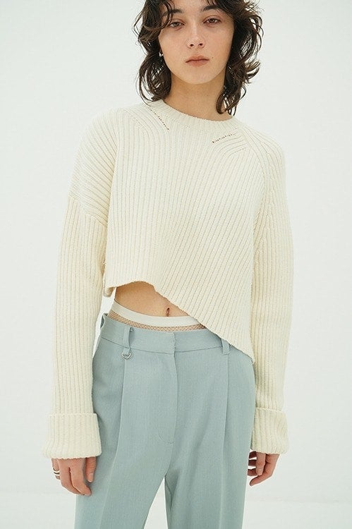 ASYMMETRY WIDE SHORT KNIT TOPS