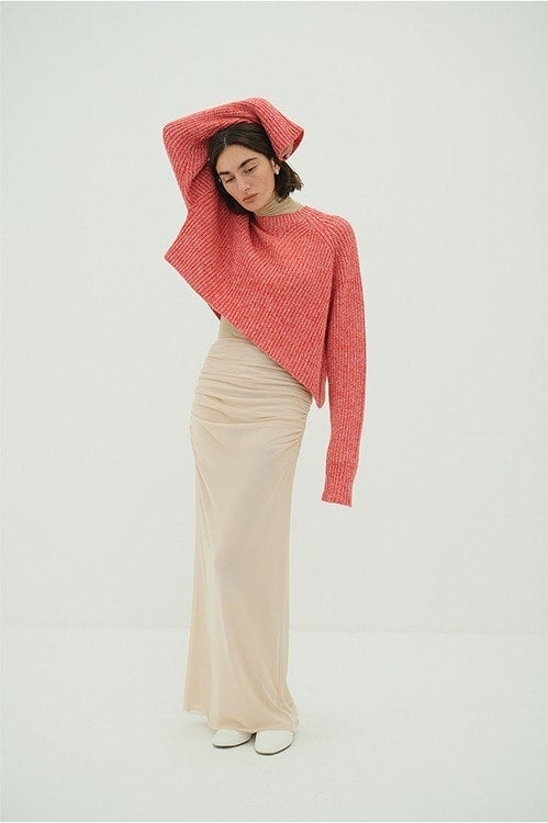 ASYMMETRY WIDE SHORT KNIT TOPS
